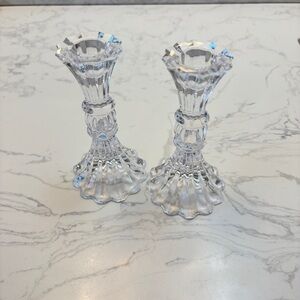 Pair of MIKASA 5” Lead Crystal Multi-Sided Candleholders
